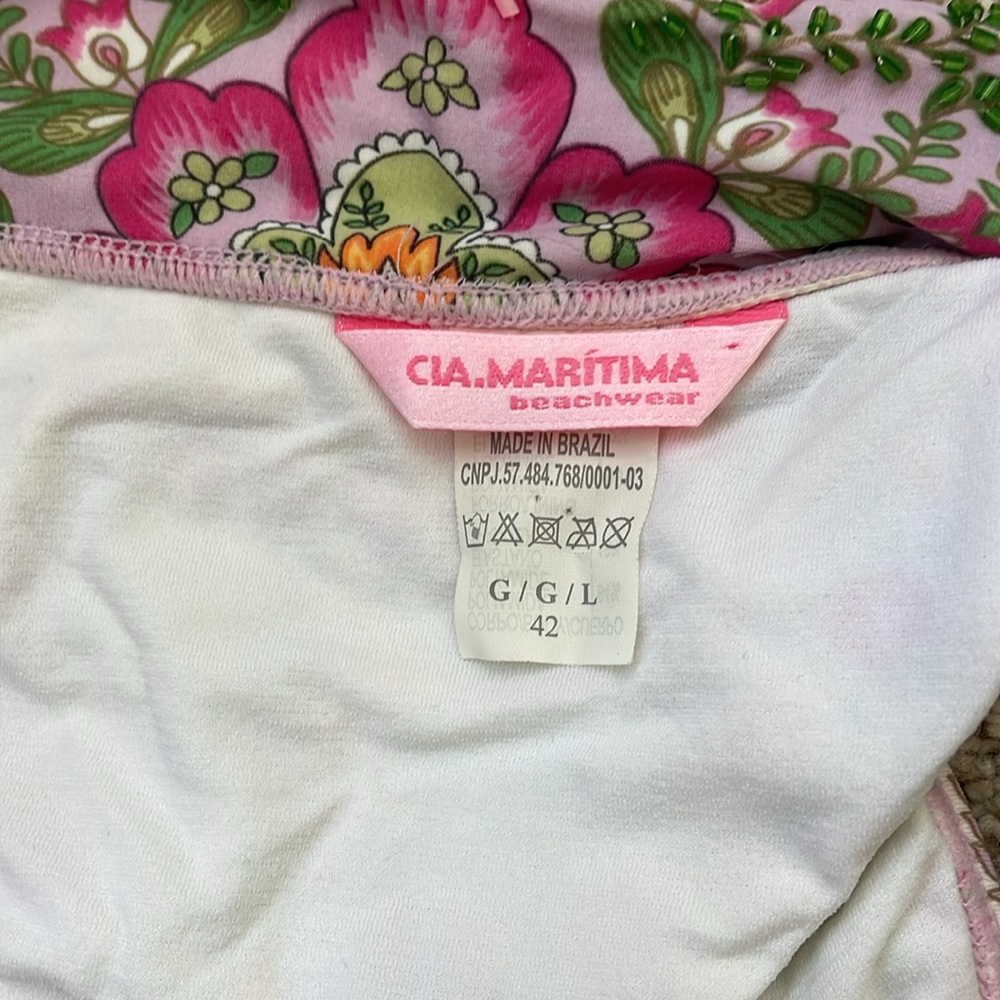 CIA Maritima Bathing Suit,lilac & green with beading, Size L (42) Made in Brazil - Picture 6 of 7